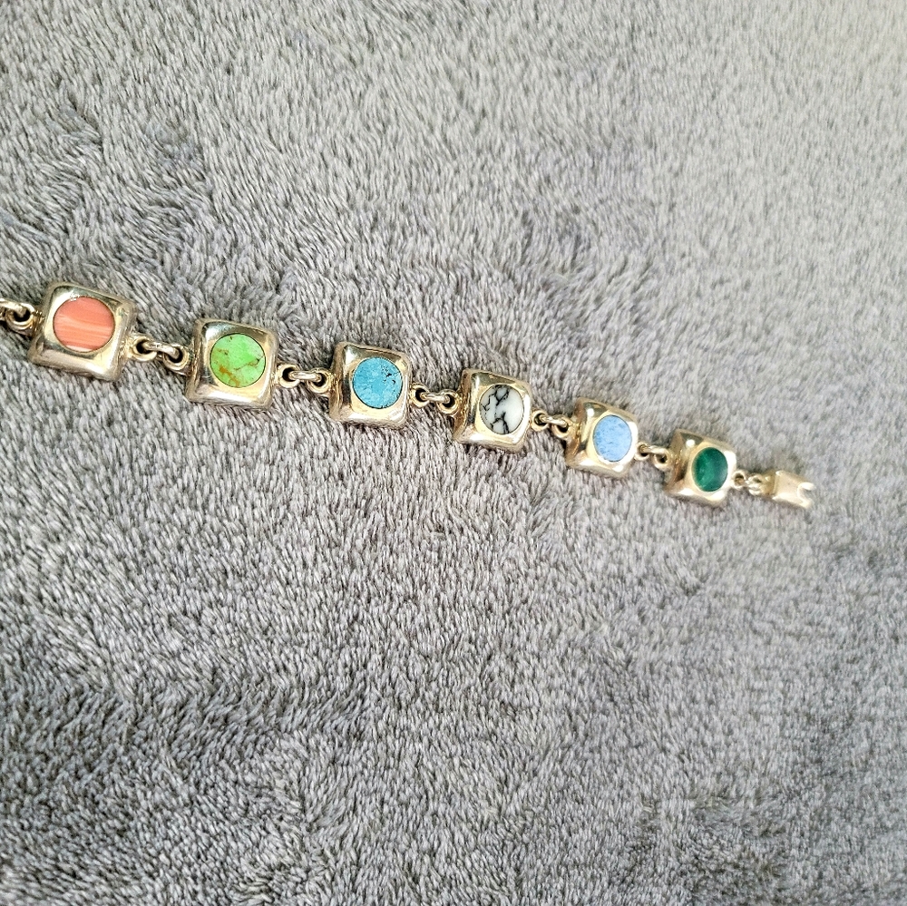 Silver Bracelet with Multi-Colored Stones